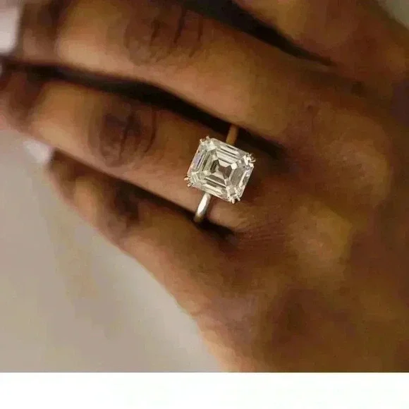 NWT Emerald Cut Simulated Engagement Ring 5.5CT Yellow plating over Silver sz 6 - Picture 7 of 10